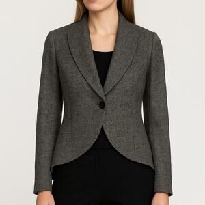Designer Wool Tweed Blazer Shawl Collar Hi Low Gray Black Size 10 Pauw Amsterdam
